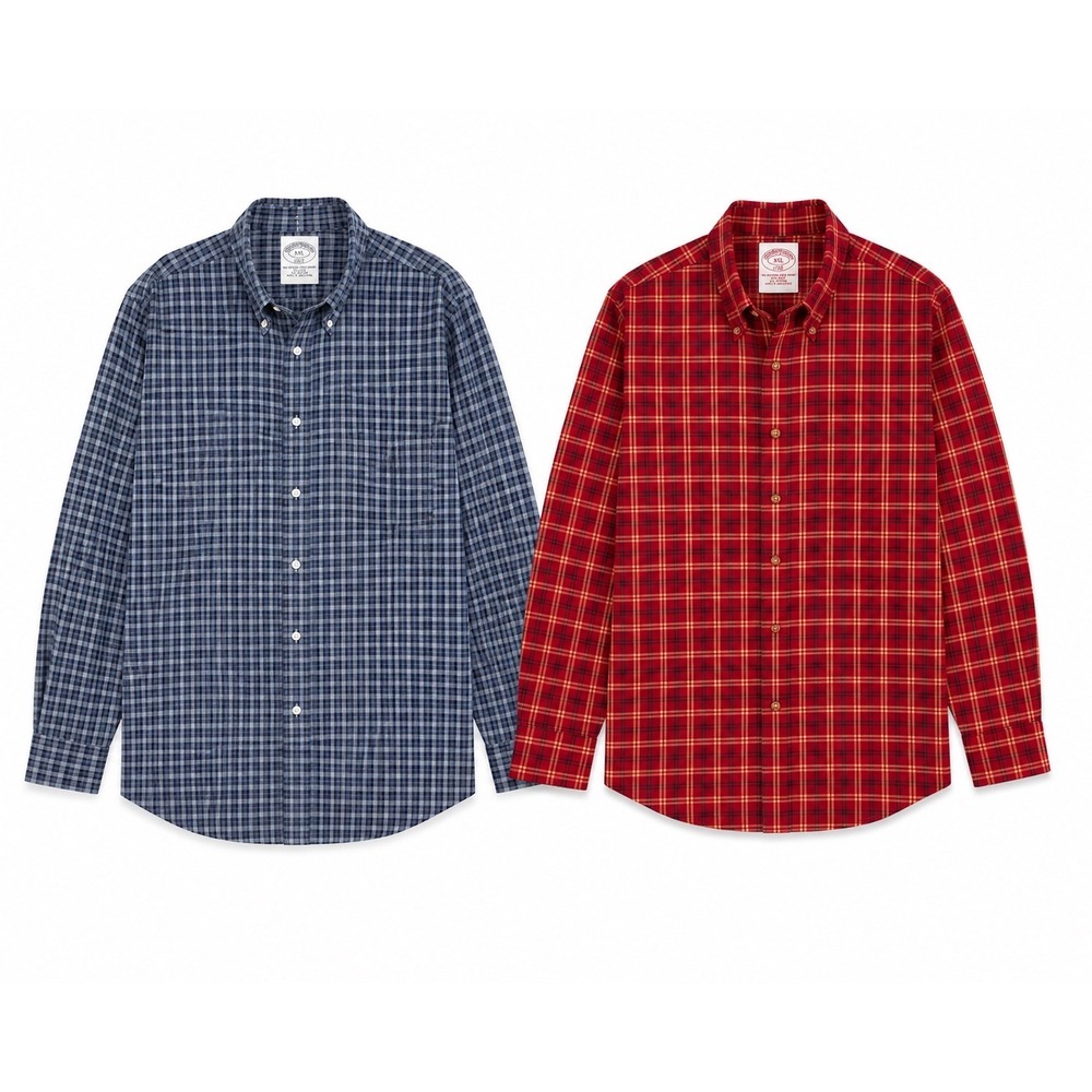 Brooks Brothers Regent Fit Cotton Plaid Button Down Shirt Lot of 2 XXL Mens‎
